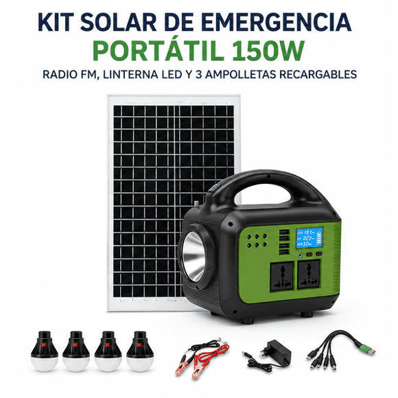 Kit Solar Emergencia 150W Radio FM + 3 Luces LED