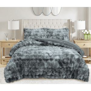Tecnocasa - Cobertor Peludo De Felpa Con Chiporro 2 Plazas Gris Jaspeado