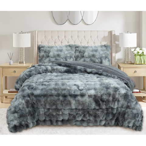 Tecnocasa - Cobertor Peludo De Felpa Con Chiporro 2 Plazas Gris Jaspeado