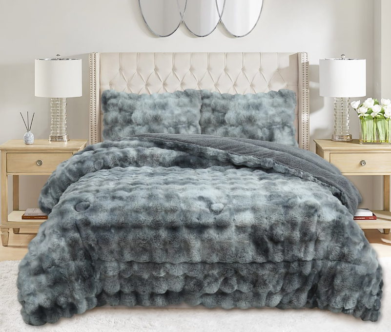 Tecnocasa - Cobertor Peludo De Felpa Con Chiporro 2 Plazas Gris Jaspeado