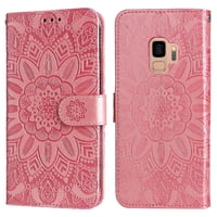 Funda Tipo Cartera Foxdock Para Samsung Galaxy S9 , Diseño Girasol En Relieve, Cuero Pu, Cierre Magnético, Soporte Y Tarjetero