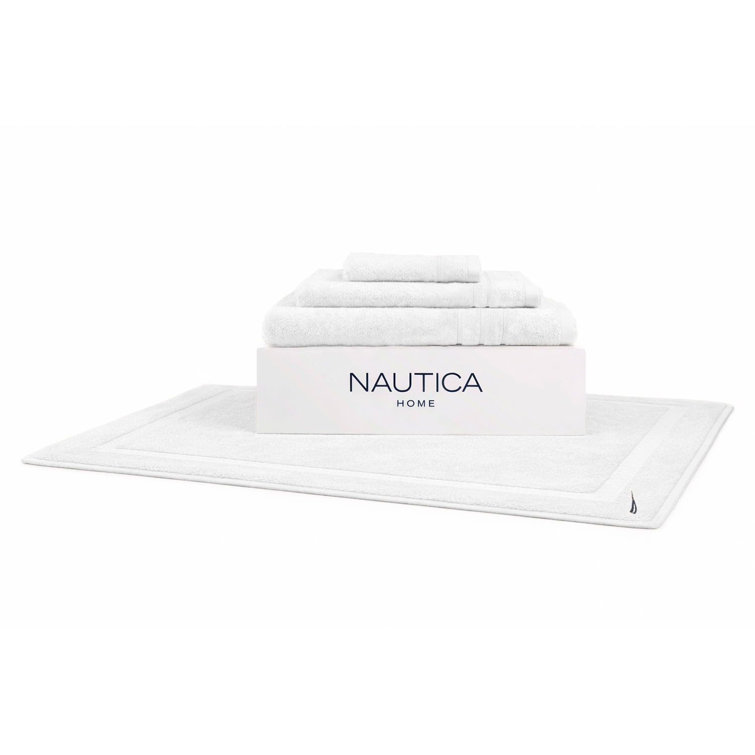 Set 4 Toallas Nautica Signature Cara+mano+cuerpo+piso 100% Algodón Blanco