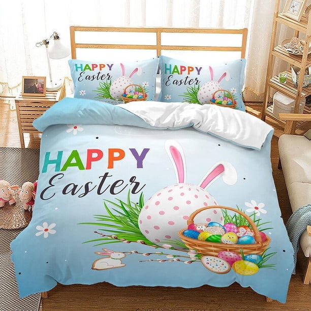 Retro Style Bunny Rabbit Sheep Print Quilt Duvet Cover Set Bedspread3-Piece Bedding Set