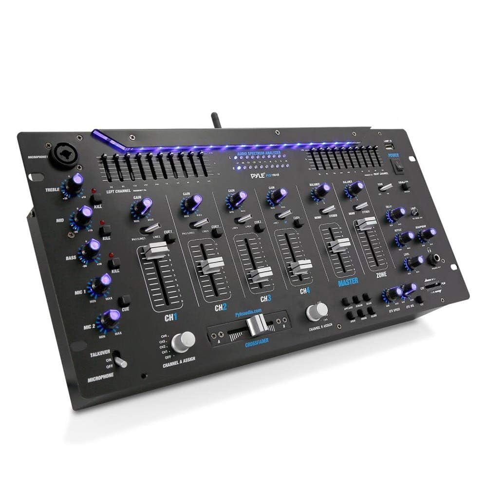 Pyle Mezclador De 6 Canales Controlador Dj Con Bluetooth, Sistema De Mezcla Digital De Sonido Profesional Con Iluminación Led, Controles Deslizantes, Control De Velocidad, Ecualizador De 10 Bandas, Si