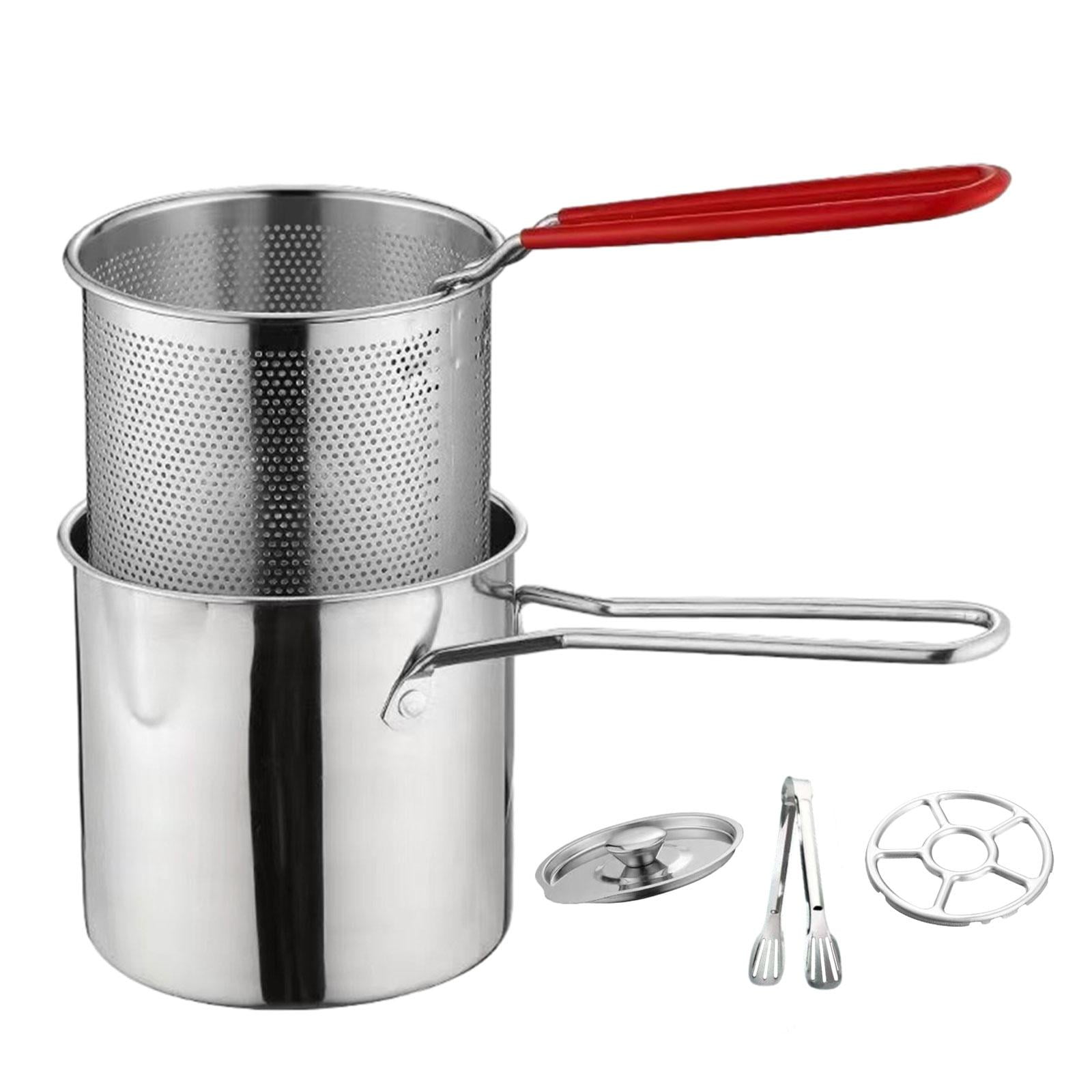 Magideal - Olla Freidora De Acero Inoxidable, Calentador De Leche, Freidora De Aceite, Olla Para Cocinar, Olla Pequeña Para Freidora, Olla Para Sopa Para Aros De , Juego Completo