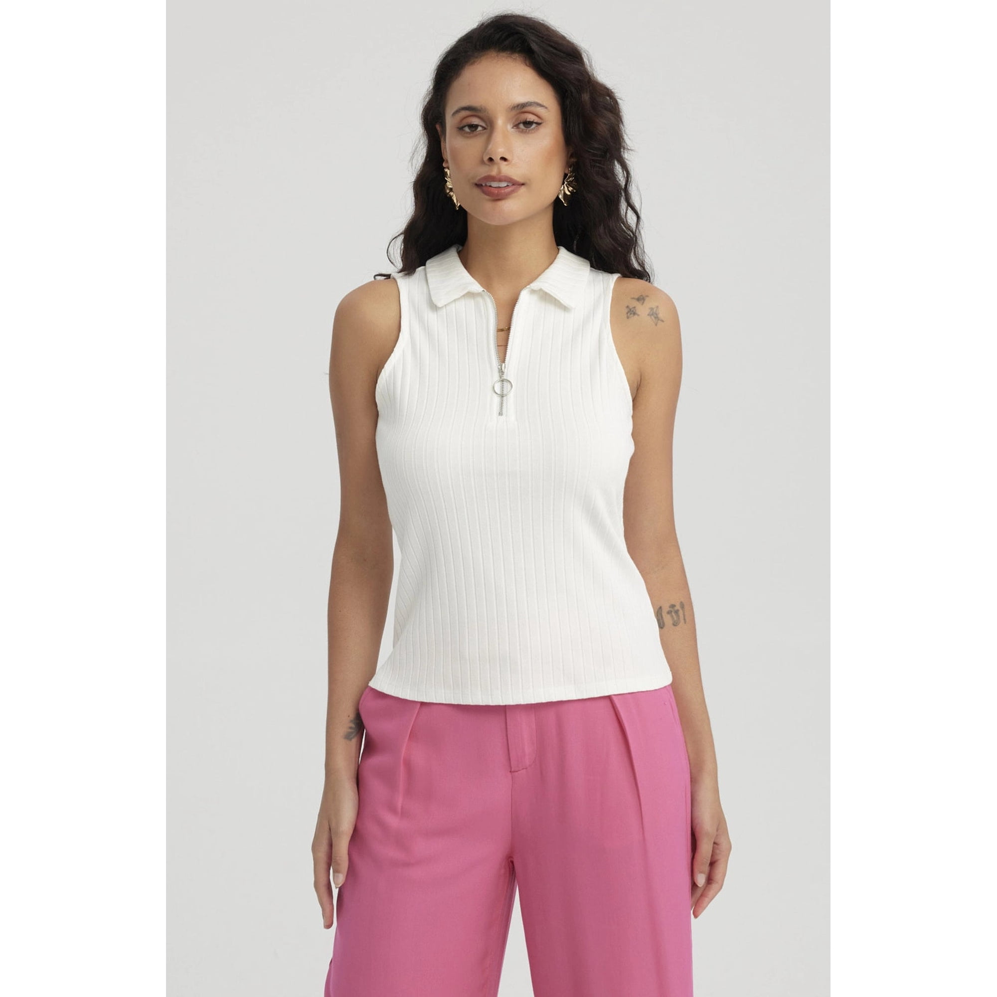 Fashionspark - Polera Mujer Rib Medio Cierre Crudo