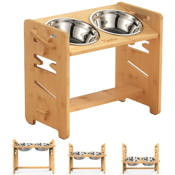 Tazones Elevados para Perro Vantic Ajustable Mediano Natural