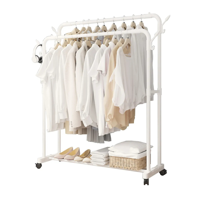 Genérico - Organizador Perchero Metálico Doble Barra Con Ruedas Blanco