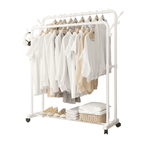 Genérico - Organizador Perchero Metálico Doble Barra Con Ruedas Blanco