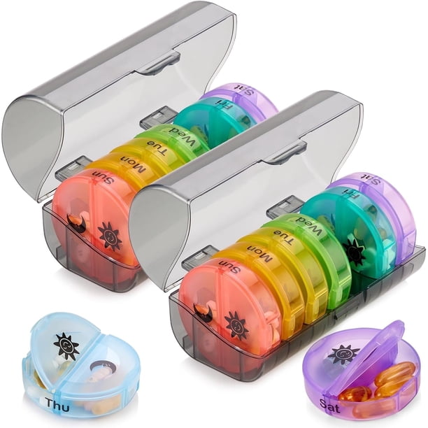 Organizador Semanal de Pastillas MEDca, AM/PM para 7 Días, Pack de 2 – Estuche Portátil de Pastillas, Arcoíris
