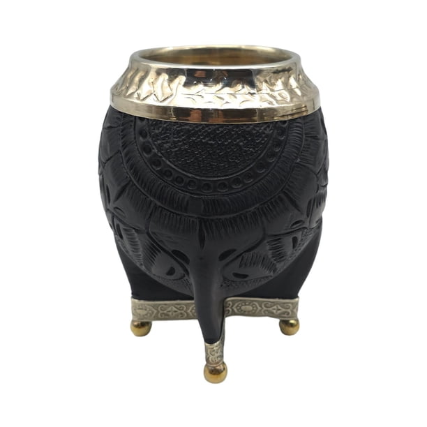 Mate Torpedo Negro de Calabaza con Virola Cincelada negro Hoja