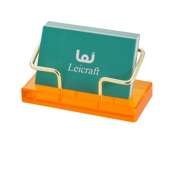 Porta Tarjetas de Presentación Leicraft Naranja Dorado Acrílico