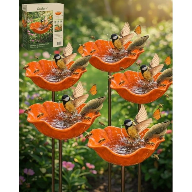 Estaca jardín flor metal hecha mano con baño abejas decoración exterior regalo polinizadores