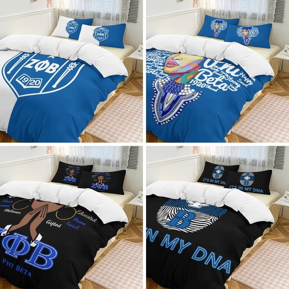 Zeta Phi Beta ZPB Sorority Bedding Set,Duvet Cover Bed Set Quilt Cover Pillowcase, Boys Girls Adults Bed Sheets