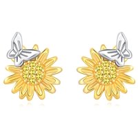 Luminara - Aros Pendientes Plata 925 Mariposa Margarita Diseño Elegante Plateado Talla Única