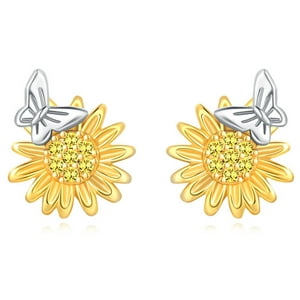 Luminara - Aros Pendientes Plata 925 Mariposa Margarita Diseño Elegante Plateado Talla Única