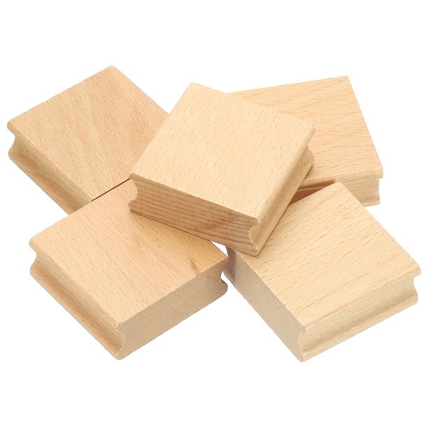 Monturas de Sello de Goma de Madera en Blanco de 50x50mm, 5 Piezas de Mango de Sello de Goma de Madera Dura para Hacer Sellos y Manualidades, Marrón