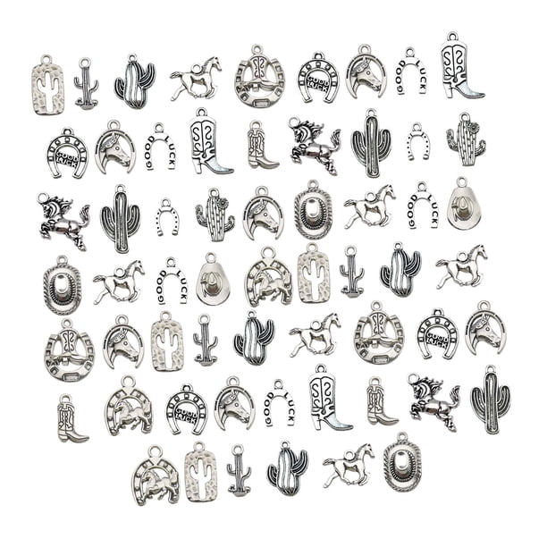 60 Piezas Dijes de Vaquero Surtido de Amuletos Colgantes para Joyería Decoraciones Metálicas de Aleación de Zinc con Estilo Clásico Adecuado para Cre Plata