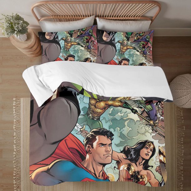 Justice League 3-Piece Bedding Set For Kids Boys Girls Adult Cartoon Warm Cute Fashion Holiday Present Gift Bed Sheets