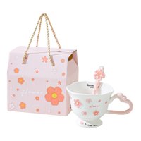 Bothyi - Bonita Taza De Cerámica Para Café, Té, Leche Y Cacao, Con Cuchara, 380 Ml, Color Blanco