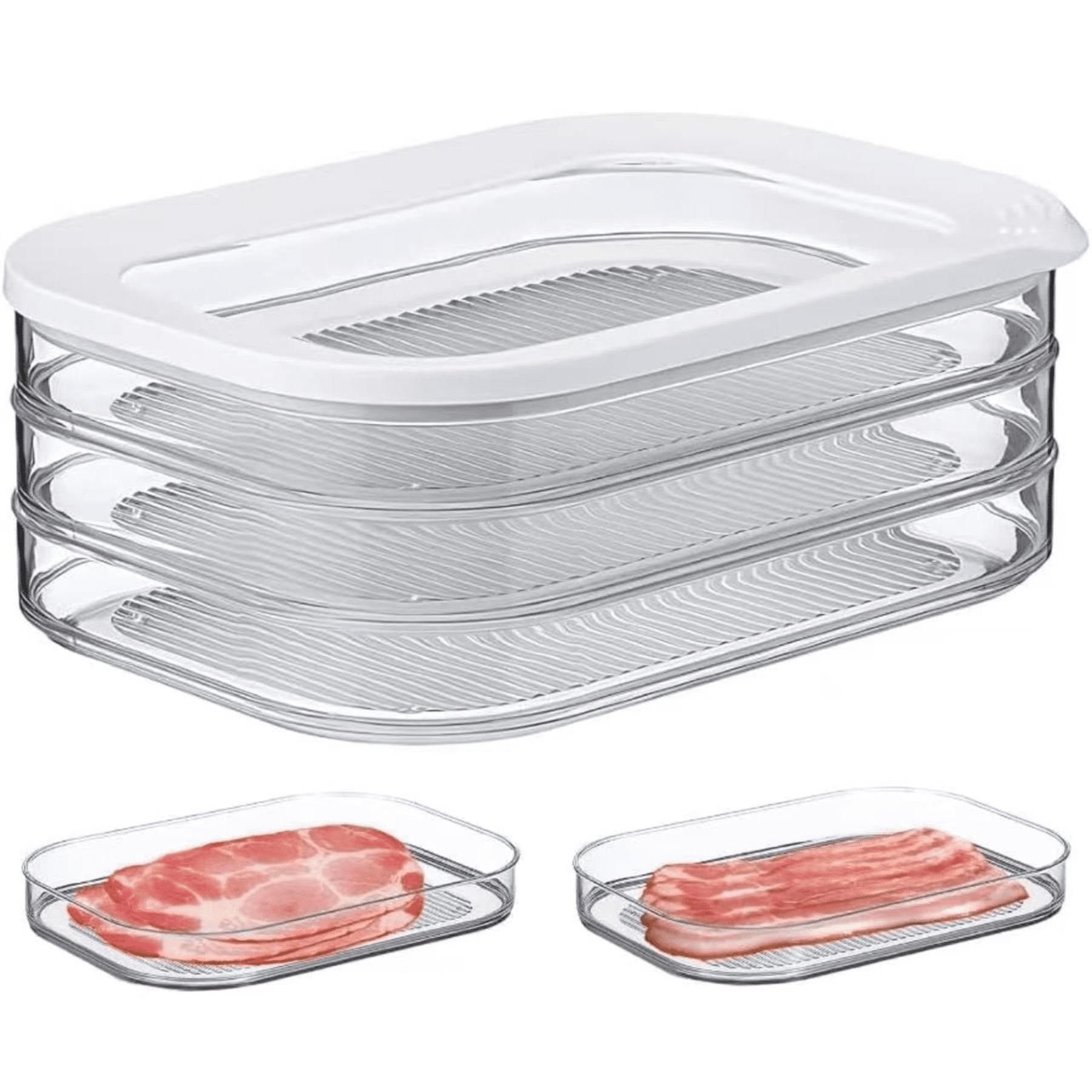 Wakeshome - Organizador Refrigerador Acrilico Recipiente Carne 3 Niveles