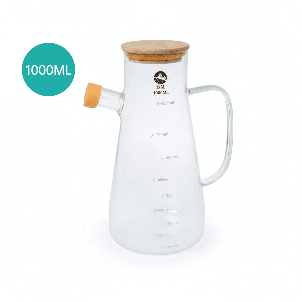 Baima - Jarra De Vidrio 1000ml Con Tapa Bambú | Medidor Graduado