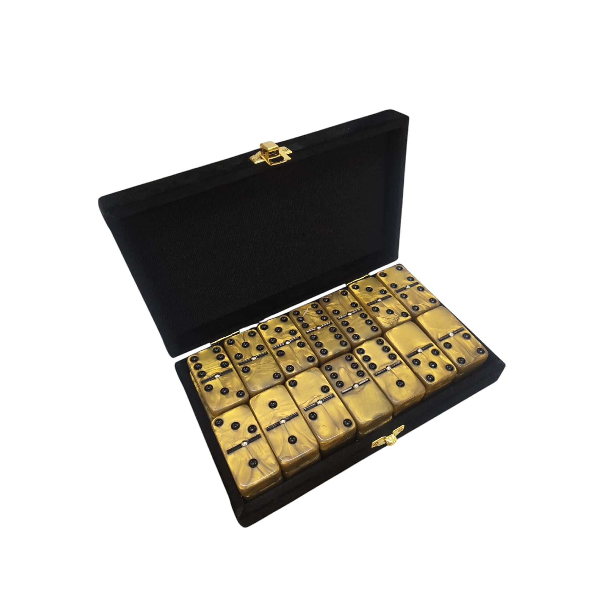 Juego De Dominó Marion Double 6 Jumbo Dorado Jaspeado Con Hilanderos