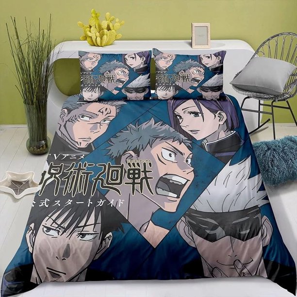 Anime- Jujutsu- Kaisen- Bedding -Sheet Suk-una Yuj-i Itado-ri Twin -King -Queen Full -3pcs Qu-ilt Cov-er Pillo-w Cases Set