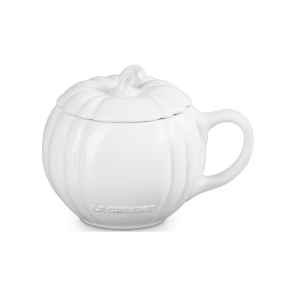 Taza Le Creuset de loza de gres Calabaza blanca 414 ml con tapa