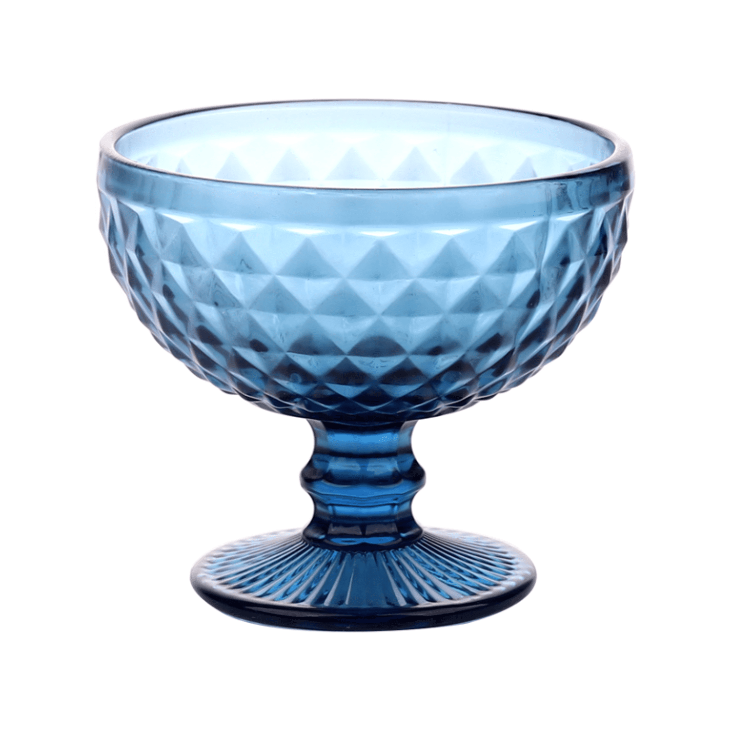 Set 4 Copas Helado 30cl Azul Diamante Vidrio Lugano