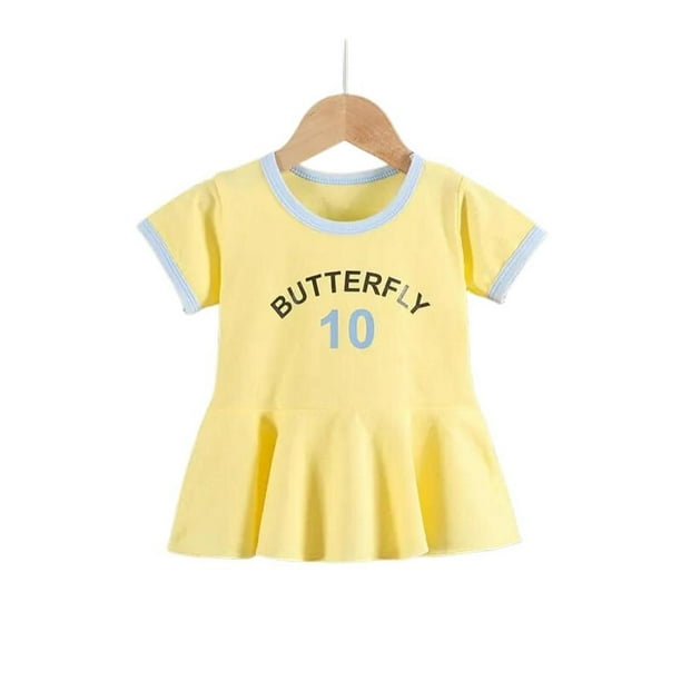 Vestido Niña Algodon Verano Manga Corta Butterfly Amarillo amarillo 1