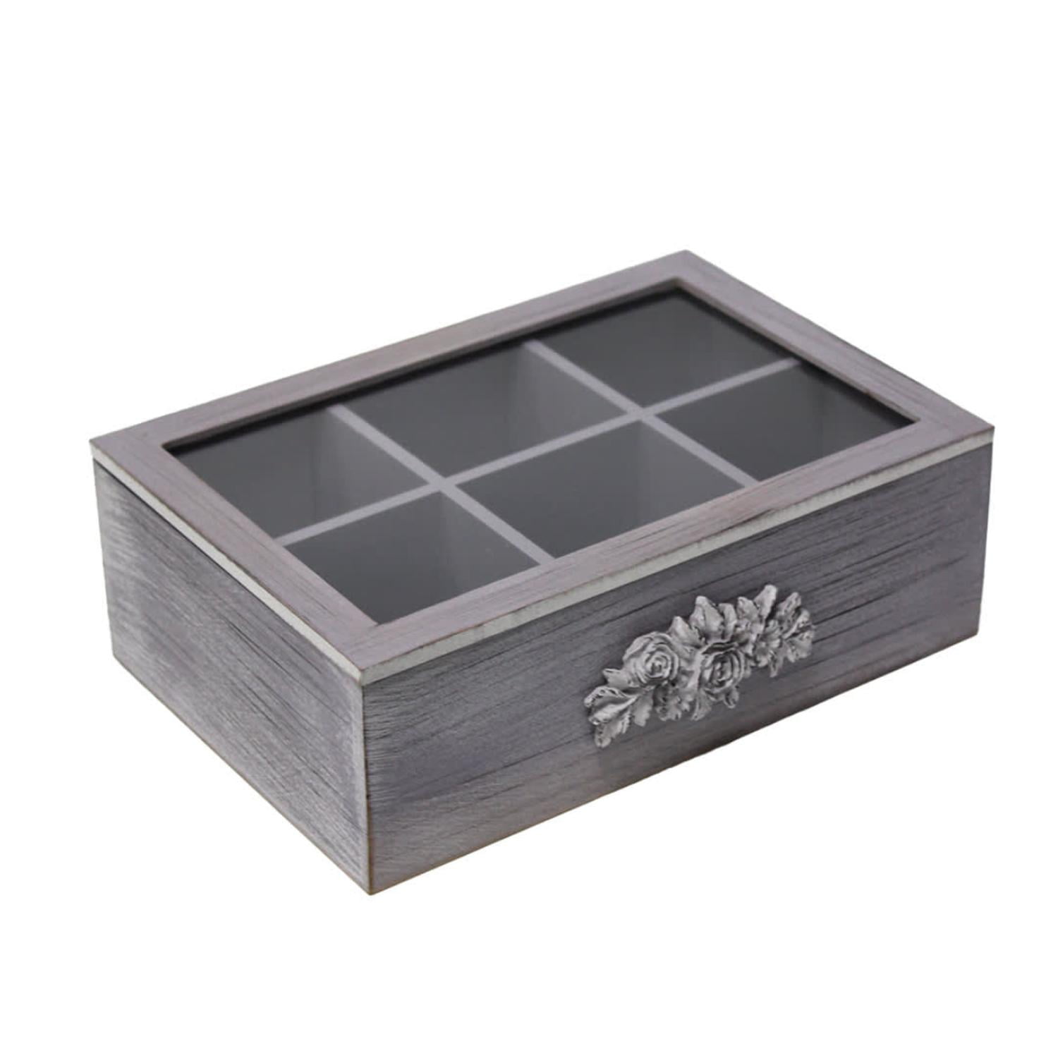 Fliperex - Caja De Te Porta Te Caja De Madera Para Te Gris 6 Divisiones Gris