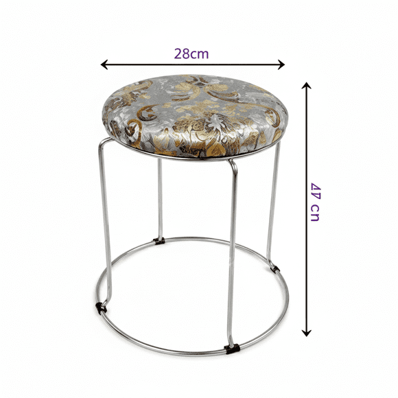 Piso Taburete Circular con Tapiz Artístico y Estructura Cromada