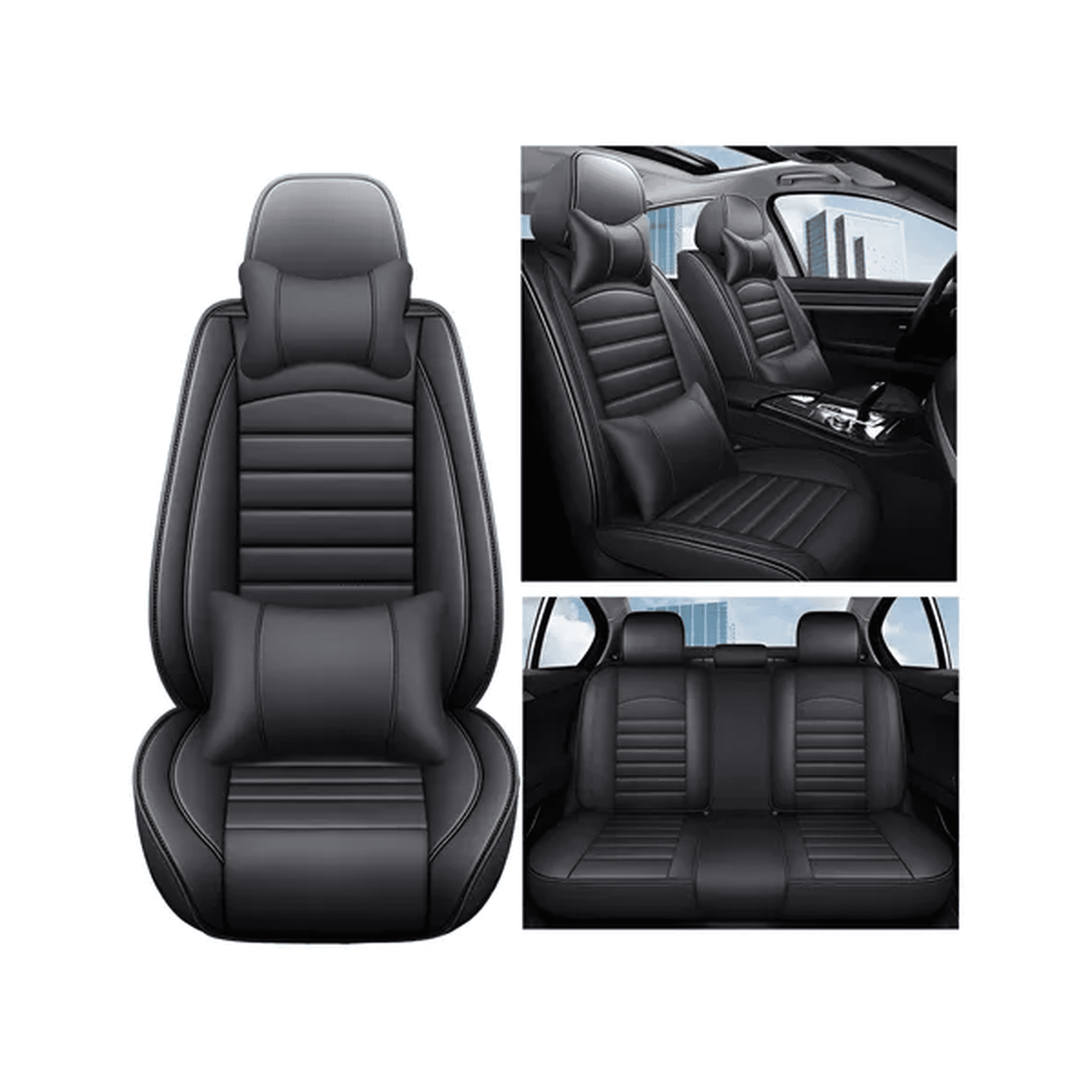 Genérico - Funda Cubre Asiento Ecocuero Set 5 Asientos Negro