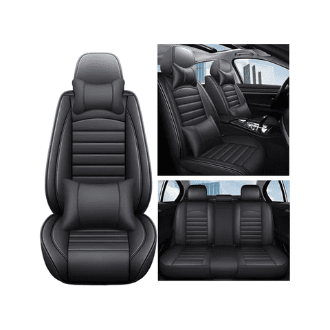 Genérico - Funda Cubre Asiento Ecocuero Set 5 Asientos Negro