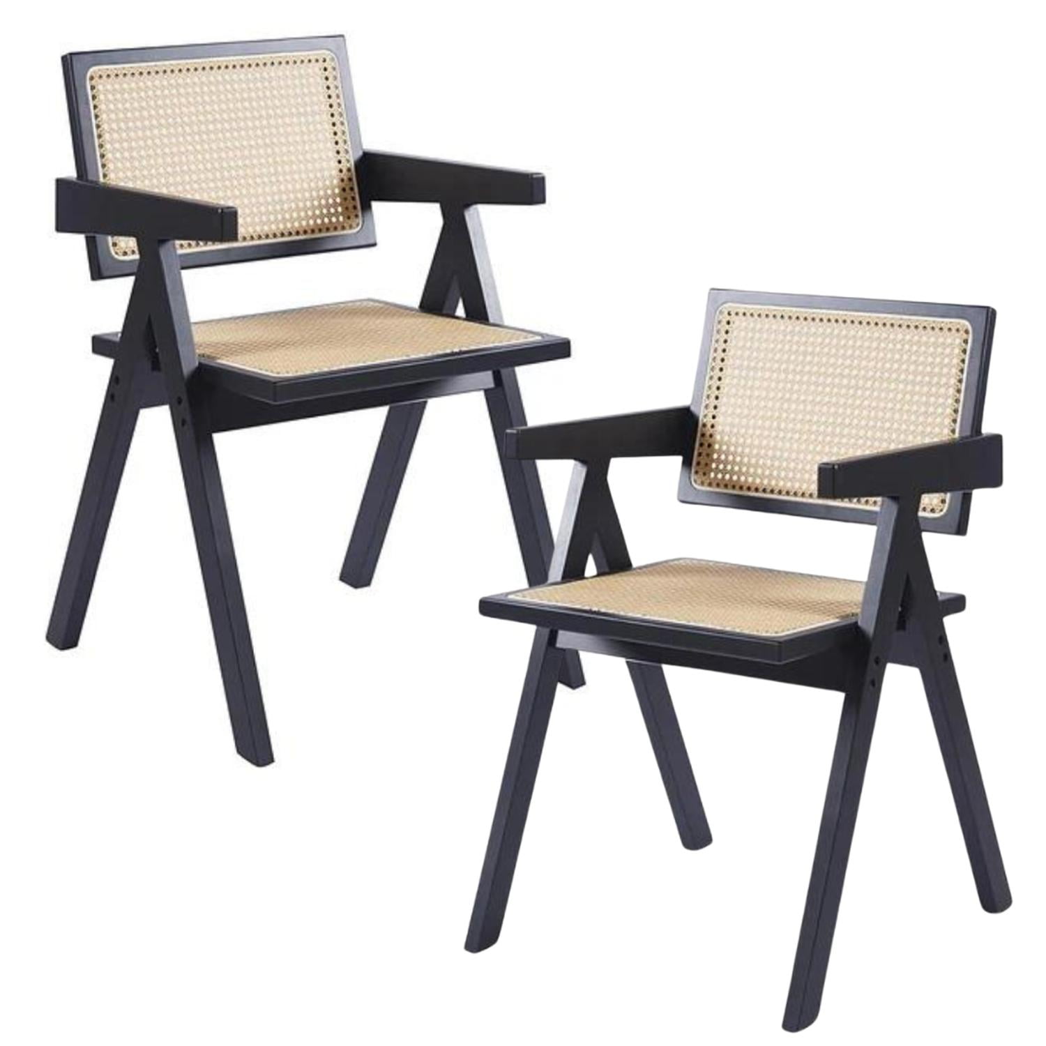 Pandalino - Pack 2 Butacas Sitial Capitol Negro | Ratan Natural | Diseño Clásico