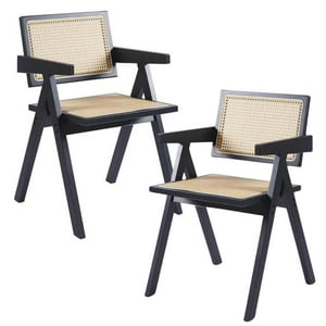 Pandalino - Pack 2 Butacas Sitial Capitol Negro | Ratan Natural | Diseño Clásico Negro
