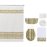 Gentile - Cortina Y Set Baño 7 Pzas Diseño Guarda Flores 180×180 Cms