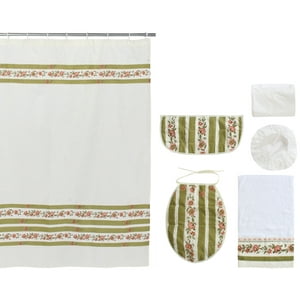 Gentile - Cortina Y Set Baño 7 Pzas Diseño Guarda Flores 180×180 Cms