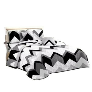 Genérico - Cubrecama Quilt Verano 2 Plazas - Blanco Zigzag Negro Kfl103