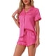 thumbnail image 4 of INSPIRE CHIC Conjunto de Pijama de Satén para Mujer con Ribete en Contraste Camisa con Solapa Suave y Botones & Pantalones Cortos con Volantes Ropa de Dormir Grande Rosa Fucsia, 4 of 6
