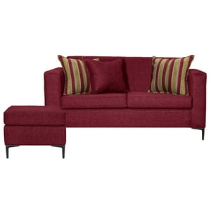 Colbox - Sofá Clio 2C + 1 Pouf-Met Tela Burdeo