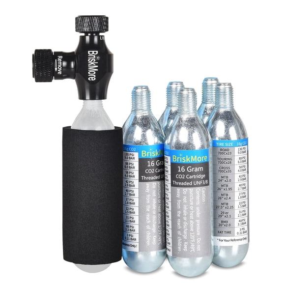 Kit inflador de CO2 BriskMore con 5 cartuchos de 16 g para bicicleta