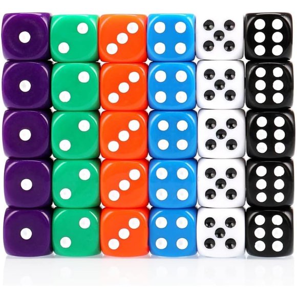 Set de Dados ELakiss 30 piezas 16 mm 6 colores con bordes redondeados
