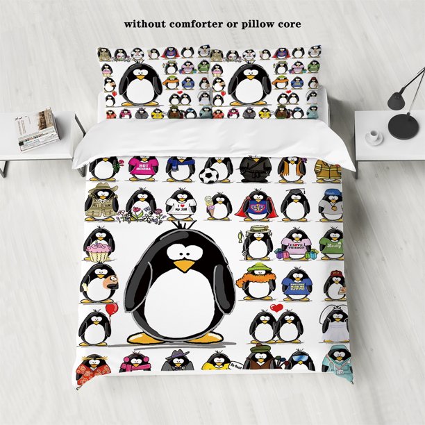 3pcs cartoon penguin pattern bedding set, 1 quilt cover 2 pillowcases, no filling, skin-friendly, soft, anti-pilling
