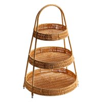 Bothyi - Cesta De Mimbre Tejida A Mano Para Servir Comida, Bandeja Para Aperitivos, Para Escritorio, Fiesta, Encimera, Café Claro, 3 Niveles