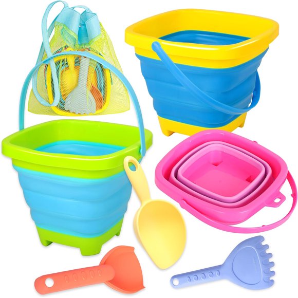 Xgunion Collapsible Beach Sand Bucket 3 Packs with Shovels