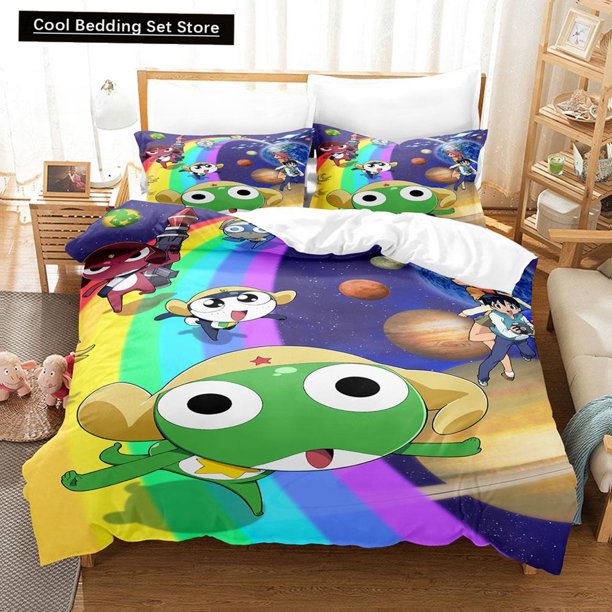 Kawaii cartoons Bed Sheet Keroro Frog Bedding Set Twin Full Size Bed Set Adult Kid Bedroom Duvet cover Sets Bed Sheets