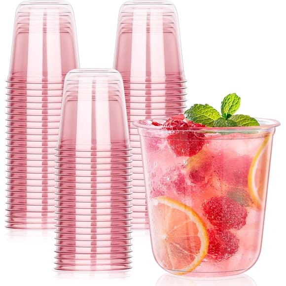 KesaPlan 50 vasos plásticos rosados para fiesta, 355 ml, desechables