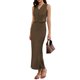 thumbnail image 4 of INSPIRE CHIC Conjuntos de falda de 2 piezas de verano para mujeres con tops de chaleco de cuello en V y faldas midi, atuendos elegantes y casuales S Marrón, 4 of 6